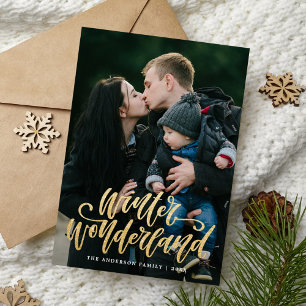 Cartes Pour Fêtes Annuelles Photo de Noël écriture manuscrite dorée Winter Won