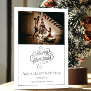 Cartes Pour Fêtes Annuelles Photo de Noël Elegance Moderne Blanc