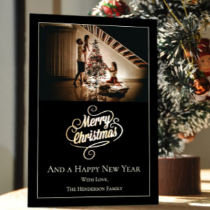 Cartes Pour Fêtes Annuelles Photo de Noël Elegance Moderne Noir