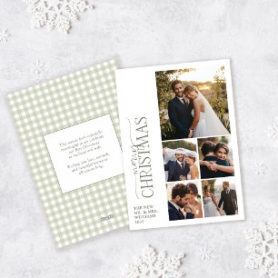 Cartes Pour Fêtes Annuelles Photo de Noël élégant marié à gingham vert sauge