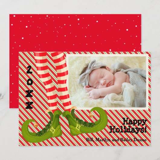 Cartes Pour Fêtes Annuelles Photo de Noël Elf Legs (Devant / Derrière)