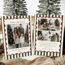 Photo de Noël en famille vintage à rayures vertes
