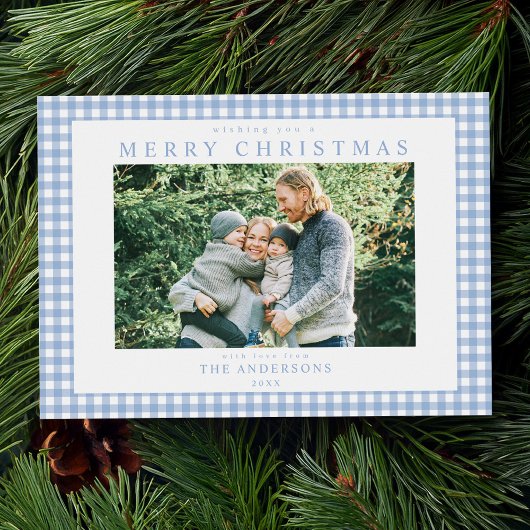 Cartes Pour Fêtes Annuelles Photo de Noël En vichy bleu