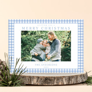 Cartes Pour Fêtes Annuelles Photo de Noël En vichy bleu