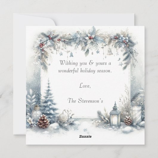 Cartes Pour Fêtes Annuelles Photo de Noël enneigé aquarelle (Dos)