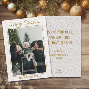 Cartes Pour Fêtes Annuelles Photo de Noël Flocons de Neige Dorés Nom de Famill