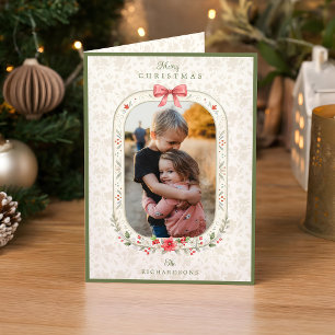 Cartes Pour Fêtes Annuelles Photo de Noël floral à l'aquarelle classique éléga