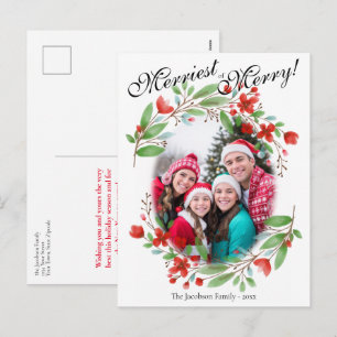 Cartes Pour Fêtes Annuelles Photo de Noël floral aquarelle rouge joyeux