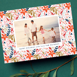 Cartes Pour Fêtes Annuelles Photo de Noël floral botanique éditable folkloriqu