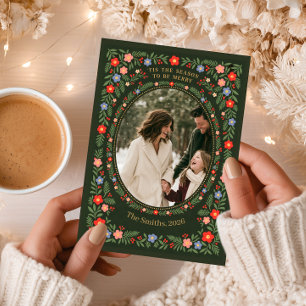 Cartes Pour Fêtes Annuelles Photo de Noël Floral Folklorique