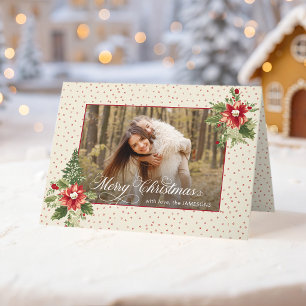 Cartes Pour Fêtes Annuelles Photo de Noël Floral Rétro Vintage Couleur Vive