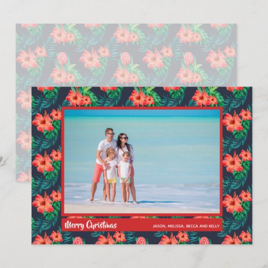 Cartes Pour Fêtes Annuelles Photo de Noël florale tropicale (Devant / Derrière)