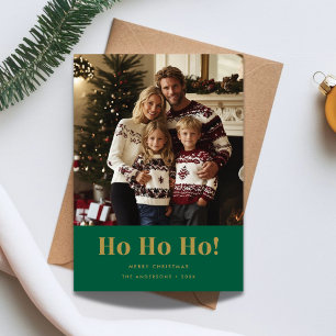 Cartes Pour Fêtes Annuelles Photo de Noël Gold Green Funny Ho Ho Ho