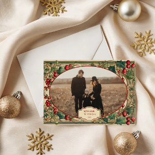 Cartes Pour Fêtes Annuelles Photo de Noël Holly & Berry Victorien