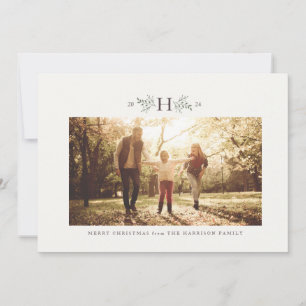 Cartes Pour Fêtes Annuelles Photo de Noël horizontal avec monogramme rustique