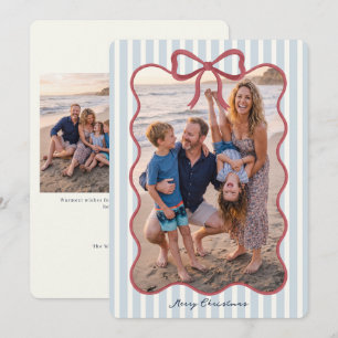 Cartes Pour Fêtes Annuelles Photo de Noël Joyeux Noël avec un nœud rayé bleu