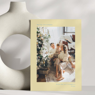 Cartes Pour Fêtes Annuelles Photo de Noël Lettre Manuscrite Jaune Bleu