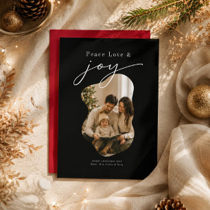 Cartes Pour Fêtes Annuelles Photo de Noël Luxe Moderne Noir Amour Joie Paix