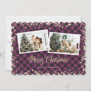 Cartes Pour Fêtes Annuelles Photo de Noël Magie Purple Plaid Gold