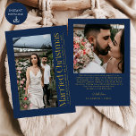 Cartes Pour Fêtes Annuelles Photo de Noël Marié Nouveaux mariés Marine Blue Go<br><div class="desc">Célébrez l'amour et la saison avec la photo de Noël Marié Newlyweds Navy Blue Gold Holiday Card. Avec des accents de marine et d'or sophistiqués qui mettent en valeur votre photo préférée, ce design élégant marque votre premier Noël ensemble comme un couple marié. Parfait pour partager la joie, la chaleur...</div>