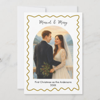 Cartes Pour Fêtes Annuelles Photo de Noël "Mariés et Joyeux" pour le premier