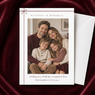 Cartes Pour Fêtes Annuelles Photo de Noël minimaliste avec un nœud « Enveloppé