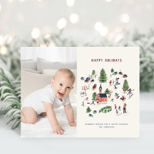 Cartes Pour Fêtes Annuelles Photo de Noël minimaliste du village nordique