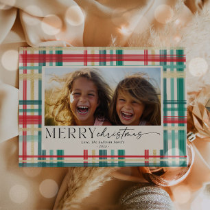 Cartes Pour Fêtes Annuelles Photo de Noël moderne à carreaux aquarelle