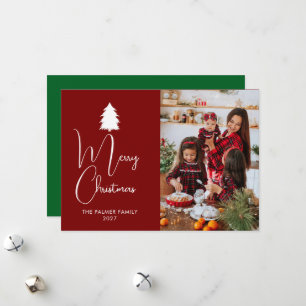 Cartes Pour Fêtes Annuelles Photo de Noël moderne avec bloc rouge et signature