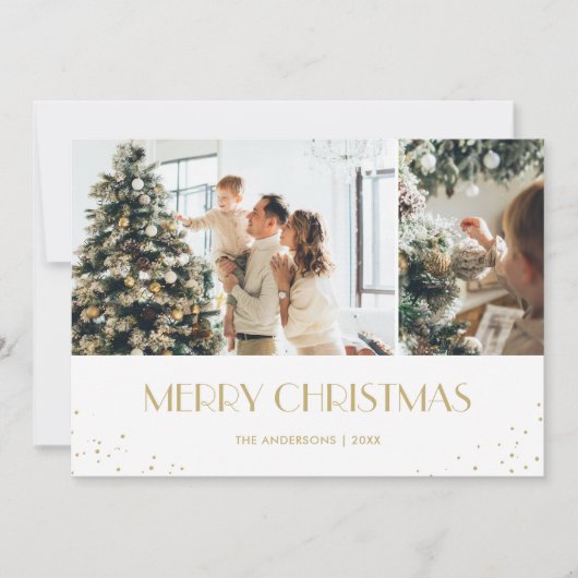 Cartes Pour Fêtes Annuelles Photo de Noël moderne Black Gold Snow Joyeux (Devant)