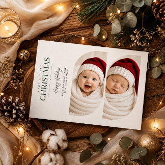 Cartes Pour Fêtes Annuelles Photo de Noël moderne de bébé avec double arche po