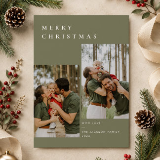 Cartes Pour Fêtes Annuelles Photo de Noël moderne et neutre de famille verte