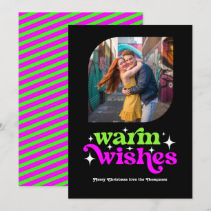 Cartes Pour Fêtes Annuelles Photo de Noël Moderne Rétro Vert Citron et Magenta