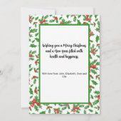 Cartes Pour Fêtes Annuelles Photo de Noël moderne Rouge et Vert Holly Joyeux (Dos)