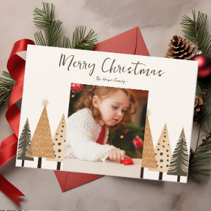 Cartes Pour Fêtes Annuelles Photo de Noël Neutre Forêt d'hiver