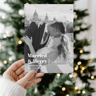 Cartes Pour Fêtes Annuelles Photo de Noël noir et blanc Marié & Joyeux