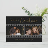 Cartes Pour Fêtes Annuelles Photo de Noël noir et or unique (Debout devant)