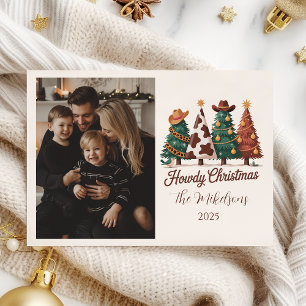 Cartes Pour Fêtes Annuelles Photo de Noël occidental Imprimé Vache Carreaux Co