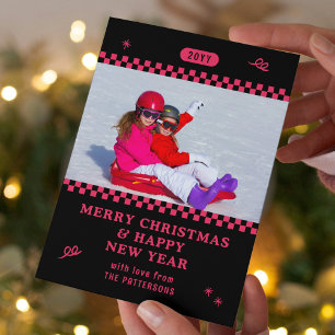 Cartes Pour Fêtes Annuelles Photo de Noël personnalisé Rétro Noir Rose