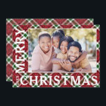 Cartes Pour Fêtes Annuelles Photo de Noël Plaid<br><div class="desc">Les cartes photos de Noël présentent votre photo préférée sur un beau plateau brillant de Noël de Noël avec Joyeux Noël et l'année sur le devant et votre salutation personnelle et les noms sur le dos.</div>