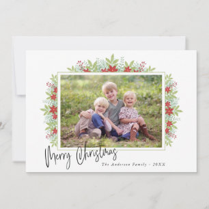 Cartes Pour Fêtes Annuelles Photo de Noël Poinsettia de verdure hivernale Noël