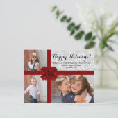 Cartes Pour Fêtes Annuelles Photo de Noël Red Ribbon Bow (Debout devant)