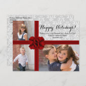 Cartes Pour Fêtes Annuelles Photo de Noël Red Ribbon Bow (Devant / Derrière)