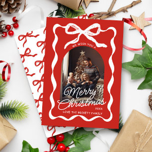 Cartes Pour Fêtes Annuelles Photo de Noël rétro avec ruban et nœud Coquette Cu
