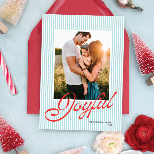Cartes Pour Fêtes Annuelles Photo de Noël rétro bleu clair rayé Prépa