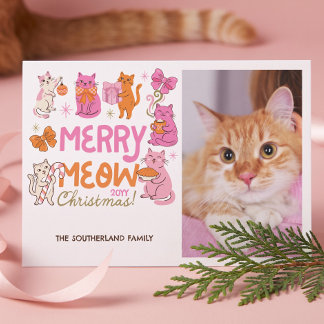 Cartes Pour Fêtes Annuelles Photo de Noël Rétro de Chat Mignon et Amusant