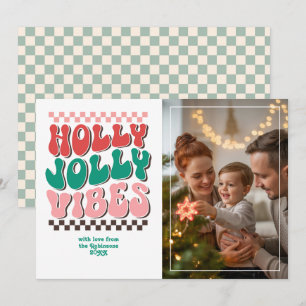 Cartes Pour Fêtes Annuelles Photo de Noël rétro "Holly Jolly Vibes"