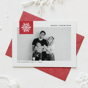 Cartes Pour Fêtes Annuelles Photo de Noël Rouge Flocon de Neige Fantaisiste Jo