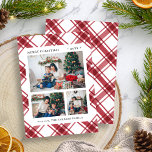 Cartes Pour Fêtes Annuelles Photo de Noël Rouge Plaid<br><div class="desc">Cette carte de collage photo festive de Noël présente un motif de chèque- couleur rouge et blanc avec texte et 3 photos pour personnalisation. Le dos comprend un motif correspondant. Trouvez les articles correspondants dans les Cartes de fin de année de Noël Watercolor Buffalo Plaid.</div>