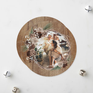 Cartes Pour Fêtes Annuelles Photo de Noël Rustique Wreath Personnalisée